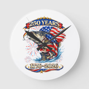 250 Years 1776-2026 Trout Fishing  Round Clock