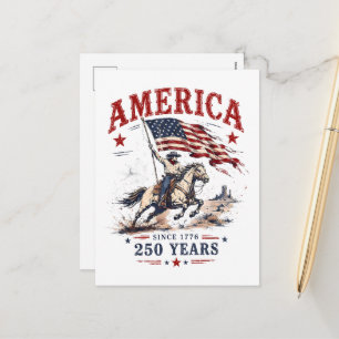 250 Years America 1776 2026 Patriotic Cowboy Holiday Postcard