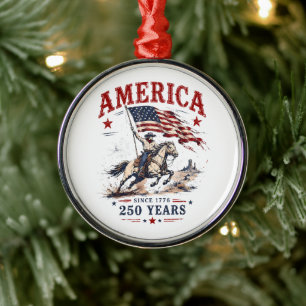 250 Years America 1776 2026 Patriotic Cowboy Metal Ornament