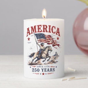 250 Years America 1776 2026 Patriotic Cowboy Pillar Candle