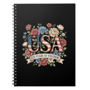 250 Years America Anniversary Flowers USA 250th Bi Notebook