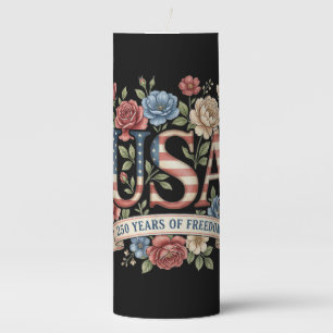 250 Years America Anniversary Flowers USA 250th Bi Pillar Candle