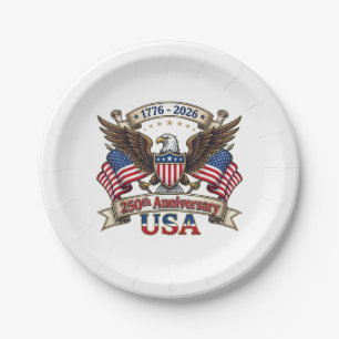 250 Years American 250th 4th of July Anniversary 1 Paper Plates