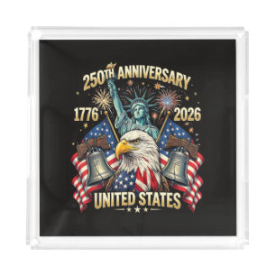 250 Years American Anniversary 1776-2026 USA Flag Acrylic Tray