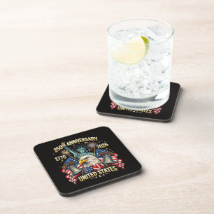 250 Years American Anniversary 1776-2026 USA Flag Beverage Coaster