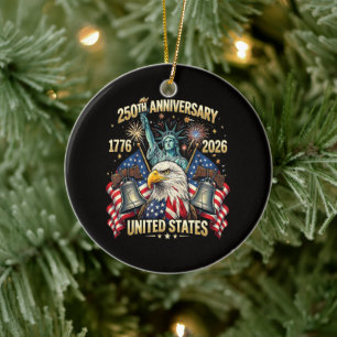 250 Years American Anniversary 1776-2026 USA Flag Ceramic Ornament