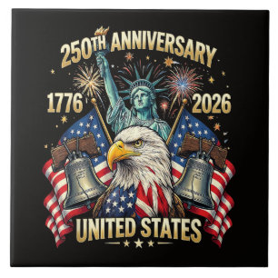 250 Years American Anniversary 1776-2026 USA Flag Ceramic Tile