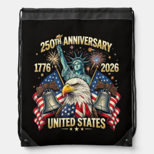 250 Years American Anniversary 1776-2026 USA Flag Drawstring Bag
