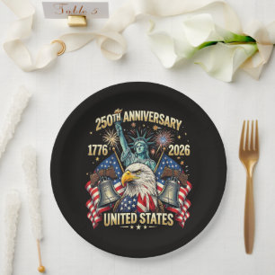 250 Years American Anniversary 1776-2026 USA Flag Paper Plates