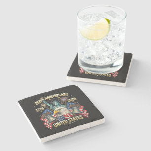 250 Years American Anniversary 1776-2026 USA Flag Stone Coaster