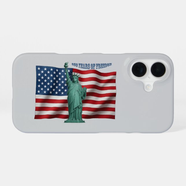 250 Years American Flag with the Statue of Liberty iPhone Case (Back Horizontal)