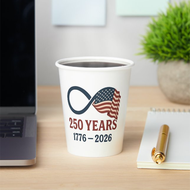 250 Years Anniversary 1776-2026 USA Patriotic  Paper Cups (Insitu)