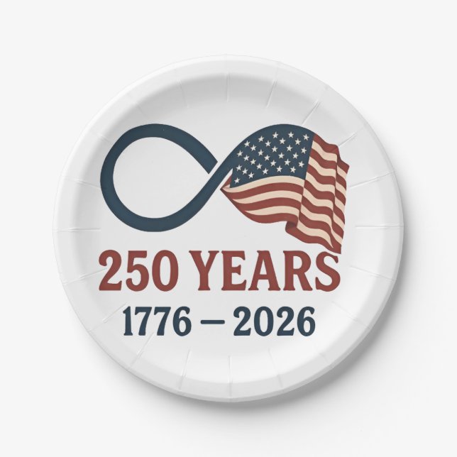 250 Years Anniversary 1776-2026 USA Patriotic  Paper Plates (Front)