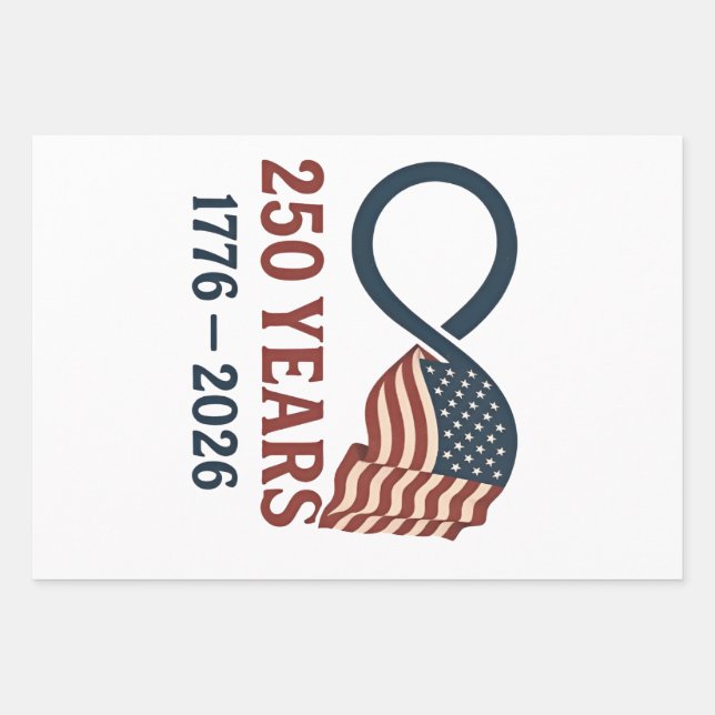 250 Years Anniversary 1776-2026 USA Patriotic  Wrapping Paper Sheets (Front)