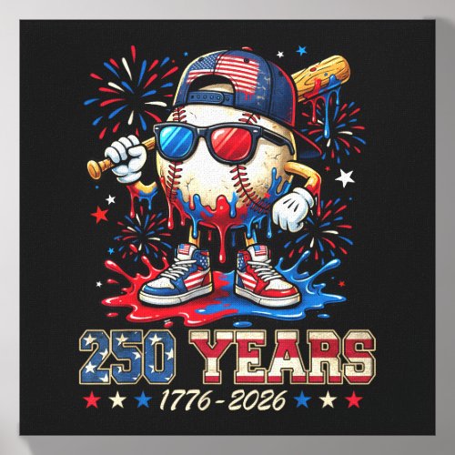 250 Years Boys Girls Cool Baseball Ice Cream Drip Canvas Photo Tile