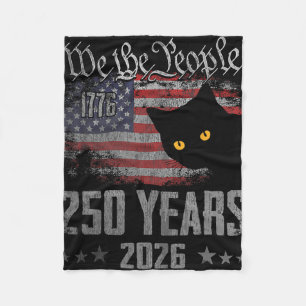 250 Years Cat American Flag 250th Anniversary 4th Fleece Blanket