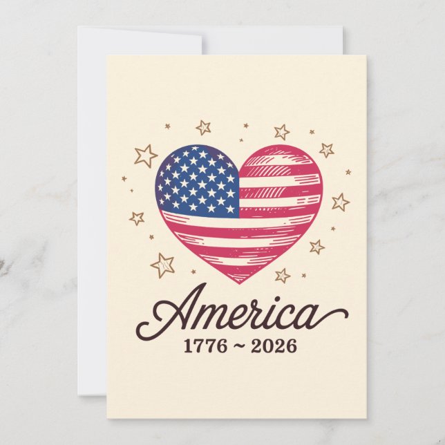 250 Years Flag Heart 1776 2026 250th 4th Of July Invitation (Front)