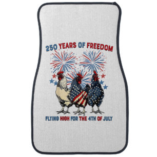 250 Years Funny Chickens Flying High Fireworks 4th Car Floor Mat
