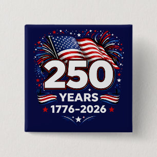 250 Years Independence Patriotic Fireworks Blue Button