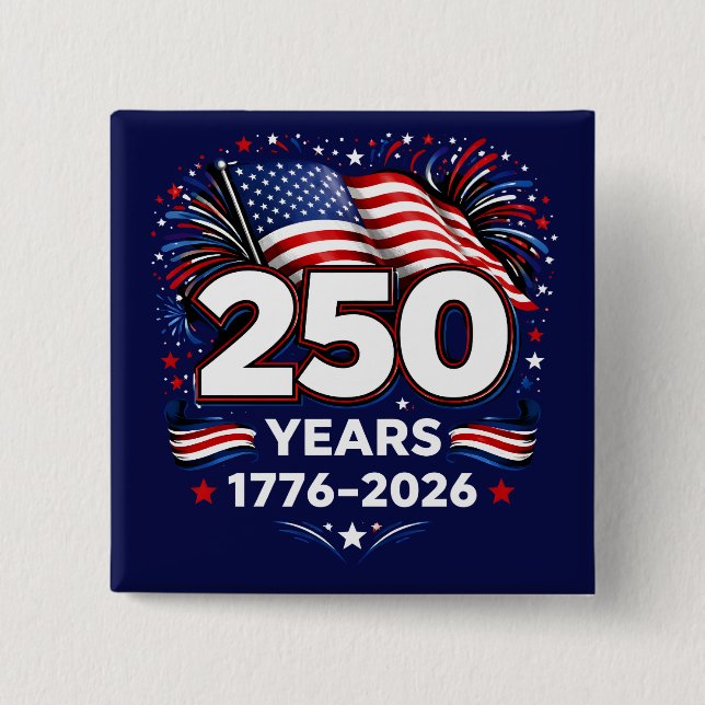 250 Years Independence Patriotic Fireworks Blue  Button (Front)