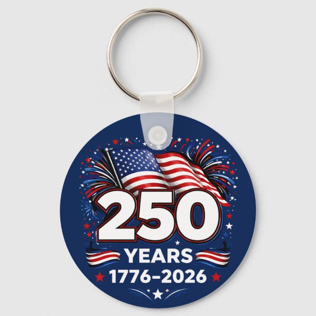250 Years Independence Patriotic Fireworks Blue Keychain (Front)
