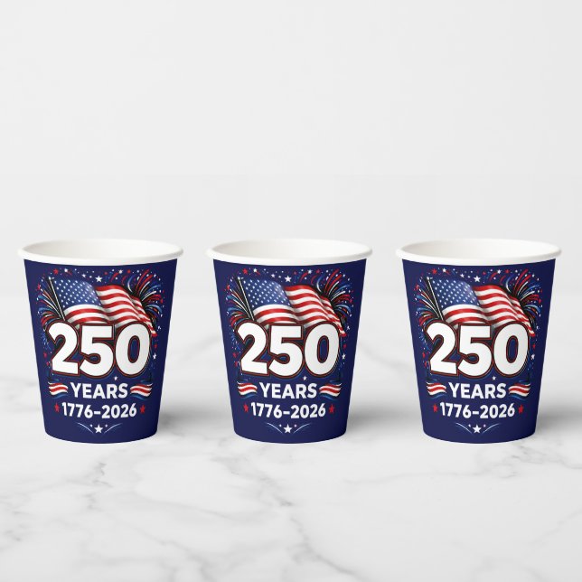 250 Years Independence Patriotic Fireworks Blue  Paper Cups (Multi)