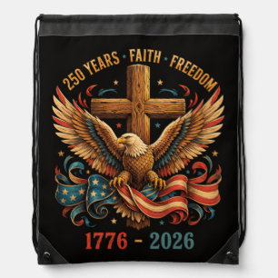 250 Years of Faith and Freedom Patriotic Eagle Drawstring Bag