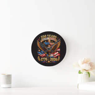 250 Years of Faith Freedom Eagle Patriotic Round Clock