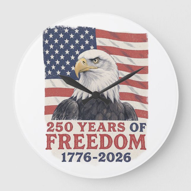 250 Years of Freedom 1776-2026 American Eagle Flag Large Clock (Front)