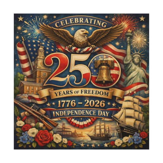 250 Years of Freedom (1776–2026) Wood Wall Art (Front)