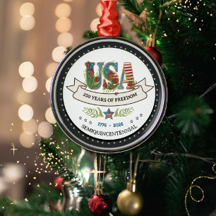 250 Years of Freedom Botanical USA Silver Metal Ornament