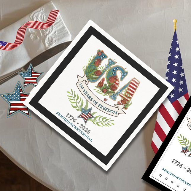 250 Years of Freedom Chic Patriotic Black Border Napkins (250 Years of Freedom Chic Patriotic Black Border Napkins)