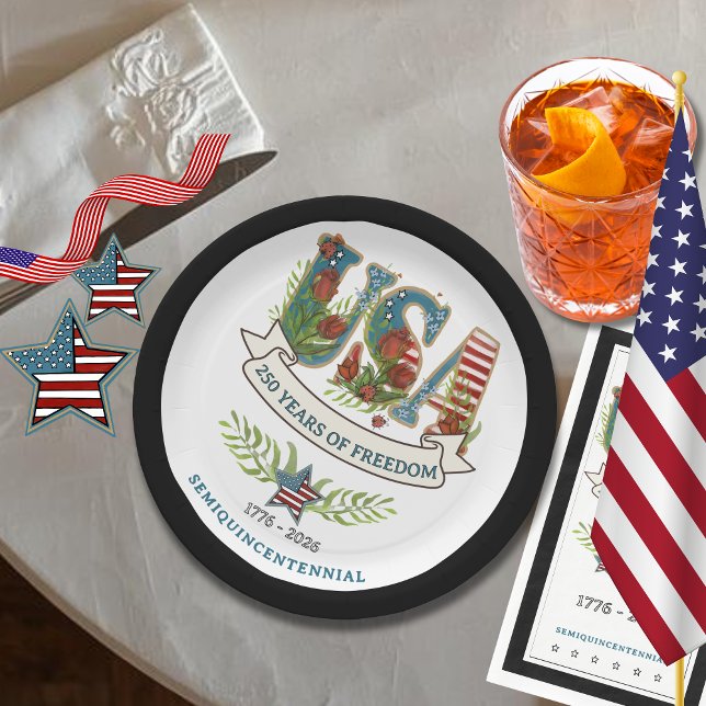 250 Years of Freedom Chic Patriotic Black Border Paper Plates (250 Years of Freedom Chic Patriotic Black Border Paper Plates)