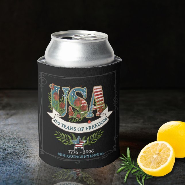 250 Years of Freedom Elegant Patriotic Black Can Cooler (250 Years of Freedom Elegant Patriotic Black Can Cooler)