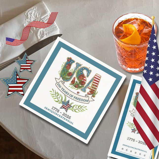 250 Years of Freedom Elegant Patriotic Blue Border Napkins (250 Years of Freedom Elegant Patriotic Blue Border Napkins)