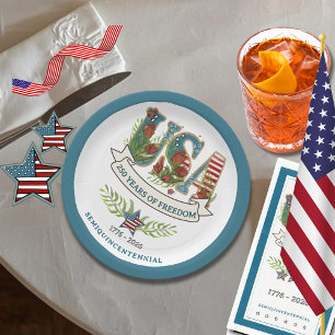 250 Years of Freedom Elegant Patriotic Blue Border Paper Plates