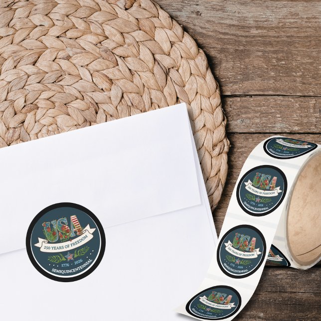 250 Years of Freedom Elegant Patriotic Blue Classic Round Sticker (250 Years of Freedom Elegant Patriotic Blue Classic Round Sticker)