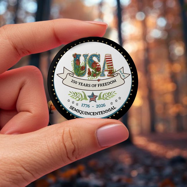 250 Years of Freedom Elegant Patriotic Star Border Button (250 Years of Freedom Elegant Patriotic Star Border Button)