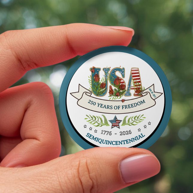 250 Years of Freedom Elegant Patriotic White Blue Button (250 Years of Freedom Elegant Patriotic White Blue Button)