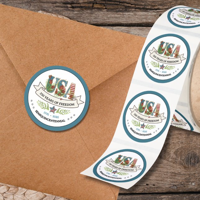 250 Years of Freedom Elegant Patriotic White Blue Classic Round Sticker (250 Years of Freedom Elegant Patriotic White Blue Classic Round Sticker)