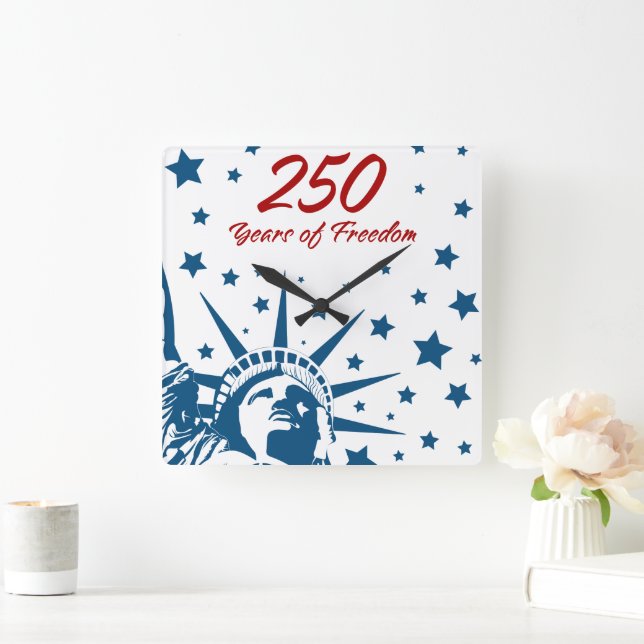 250 Years of Freedom Happy Birthday USA Patriotic  Square Wall Clock (Home)