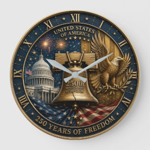 250 Years of Freedom Liberty Bell Bald Eagle & U.S Large Clock