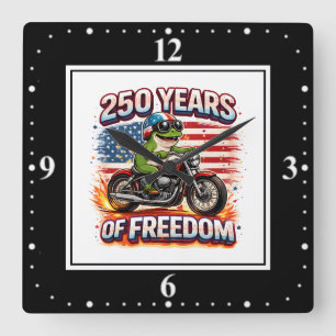 250 Years Of Freedom Patriotic Frog Biker USA Square Wall Clock