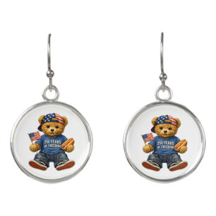 250 Years Of Freedom Teddy Bear Earrings