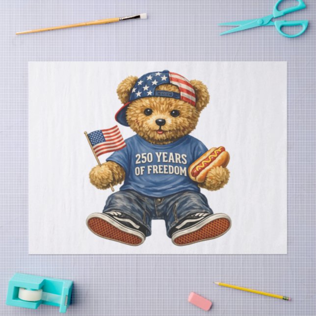 250 Years Of Freedom Teddy Bear  Tissue Paper (Craft)