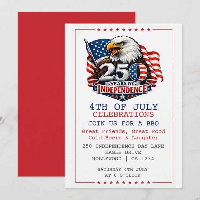 250 Years of Independence 4th of July Party Invitation (Front/Back)