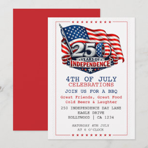 250 Years of Independence 4th of July Party Invitation
