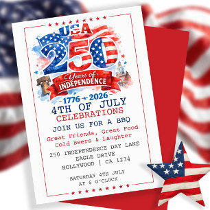250 Years of Independence 4th of July Party Invitation