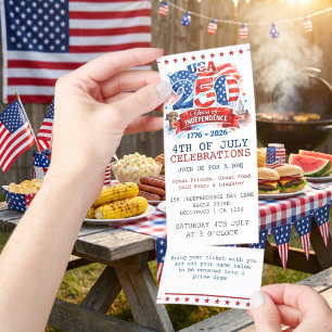 250 Years of Independence 4th of July Party Invite Raffle Tickets