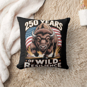 250 Years of Wild Resilience Bison Throw Pillow